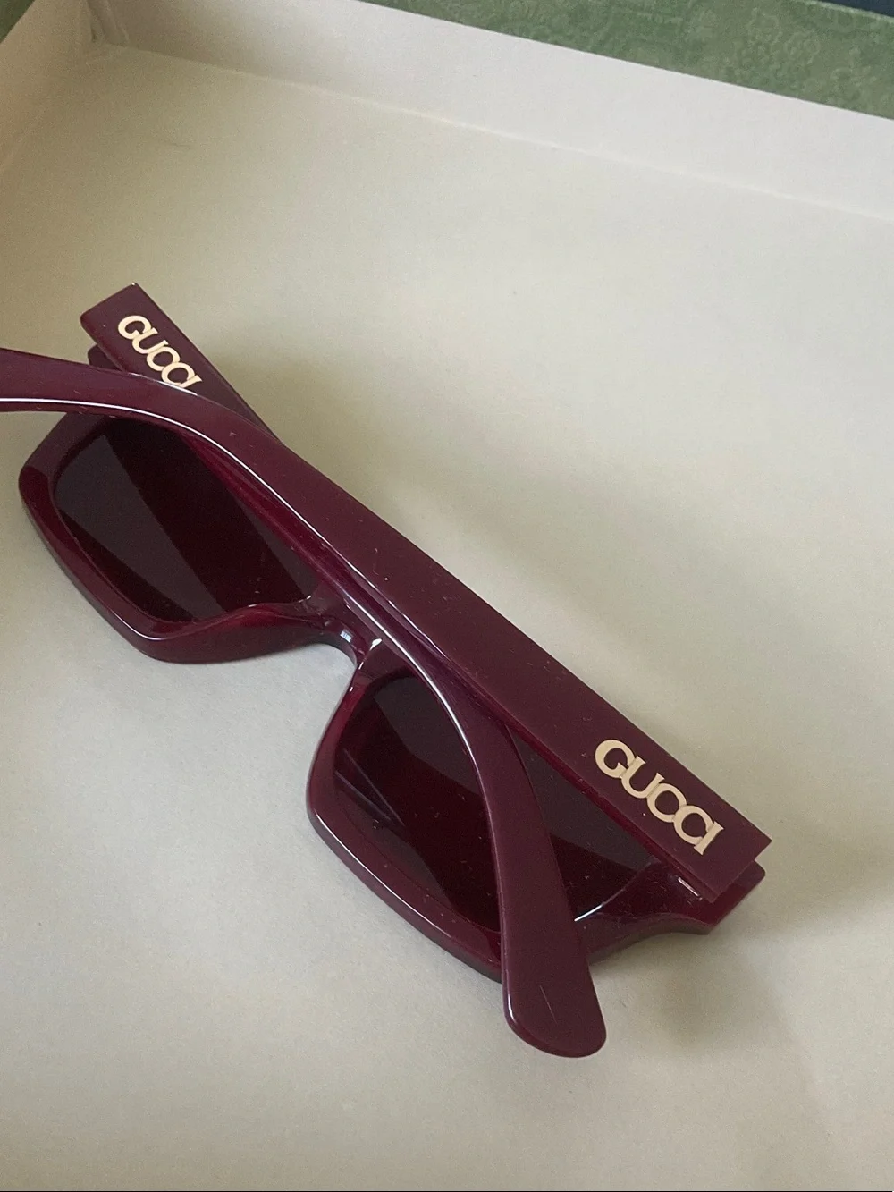 Gucci Burgundy Rectangular Women's Sunglasses